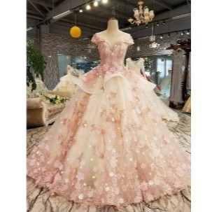 Wedding Dress/Gaun Pernikahan Modern   salem  dress  bunga pink  model  bahu terbuka