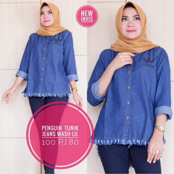 PROMO  BAJU ATASAN JEANS WANITA KULIAH  best seller adidas ring tunik stok masih