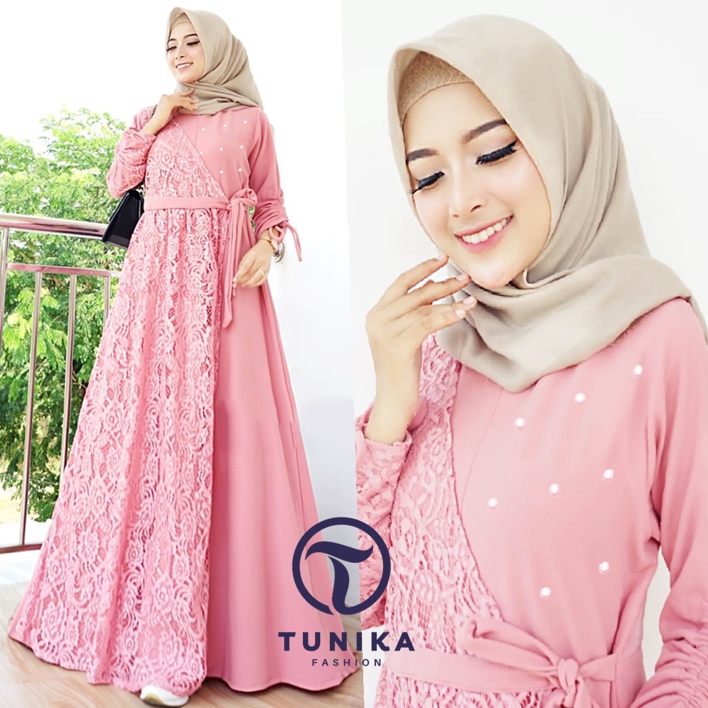 Safira Baju Gamis Brokat Kombinasi Modern Terbaru