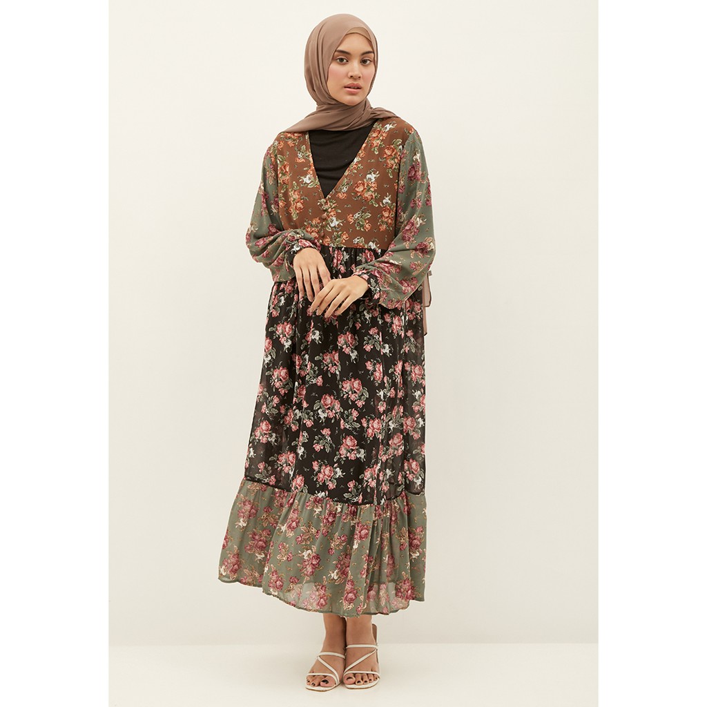 Dress Maxi V-neck Premium / Gaun V-neck Motif