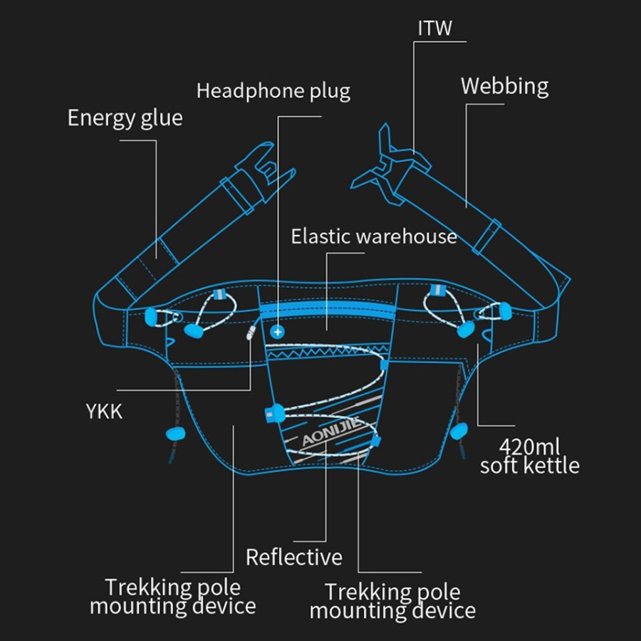 AONIJIE W8104 tas BIB race belt pinggang 2 botol lari olahraga hiking