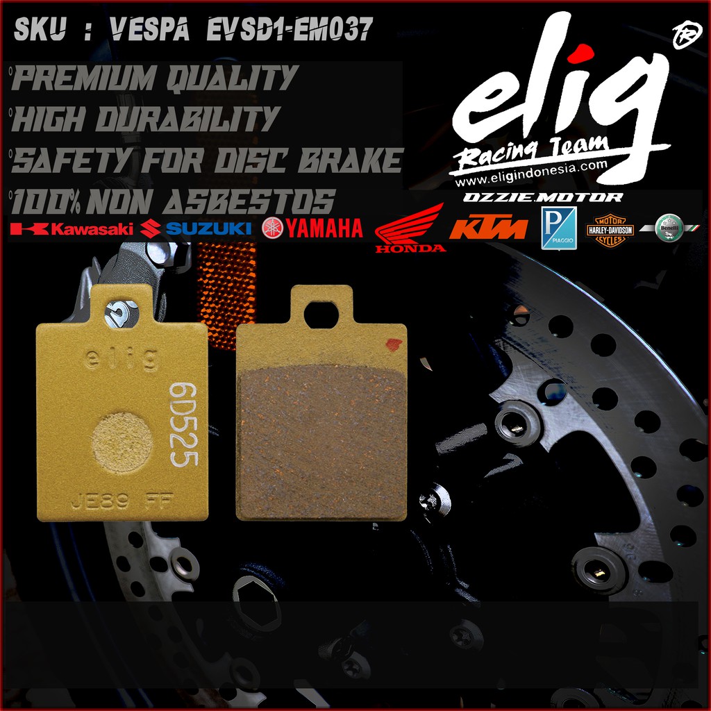 Kampas Rem Cakram ELIG EM037 (PI001) VESPA PIAGGIO LX125/150 (F), ZIP Racing import 100% original