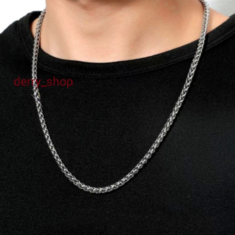 KALUNG TITANIUM PRIA MODEL SISIK NAGA SILVER ANTI KARAT