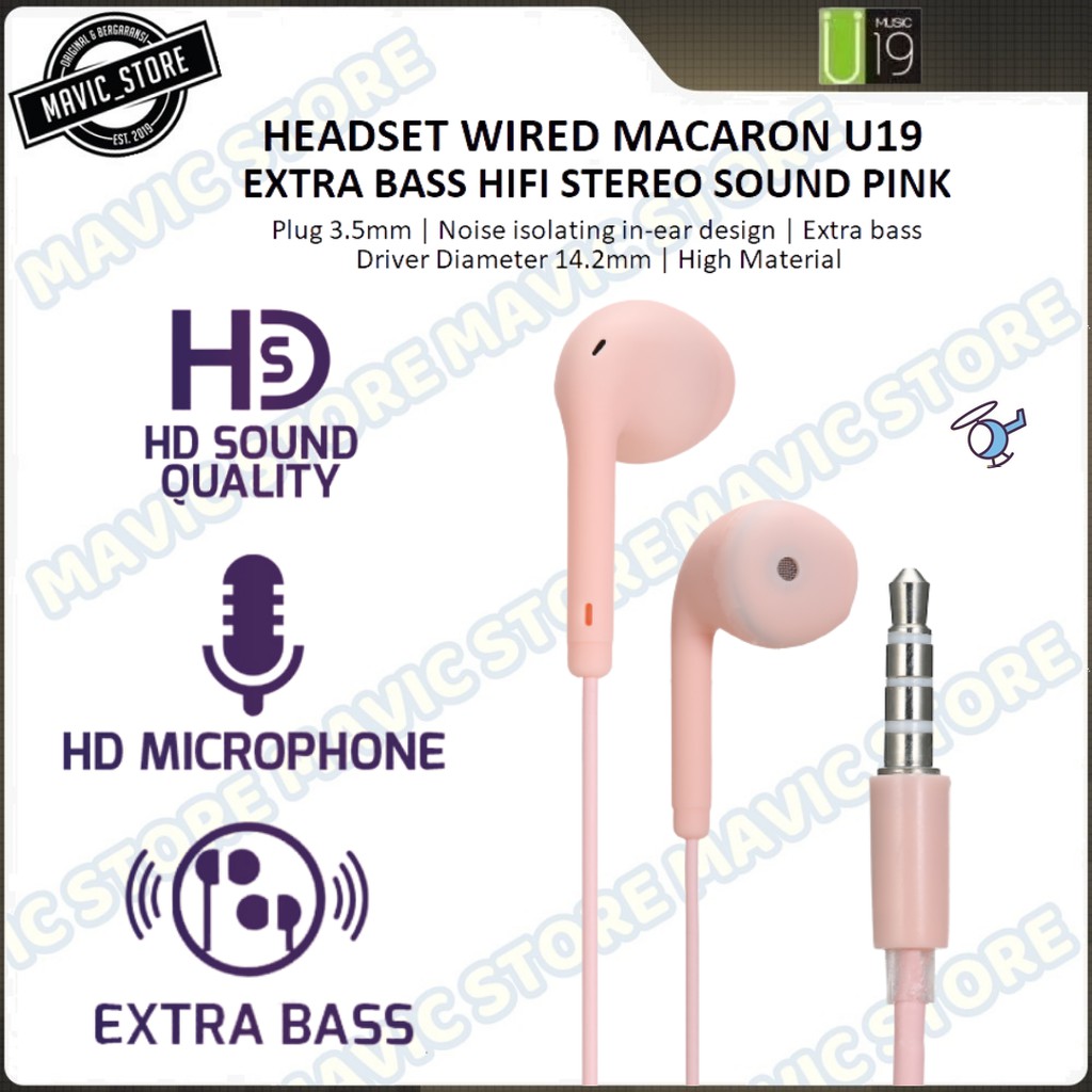 U19 Headset Macaron U Headphones In Ear Earphone Extra Bass Hifi Stereo Sound - Garansi Resmi