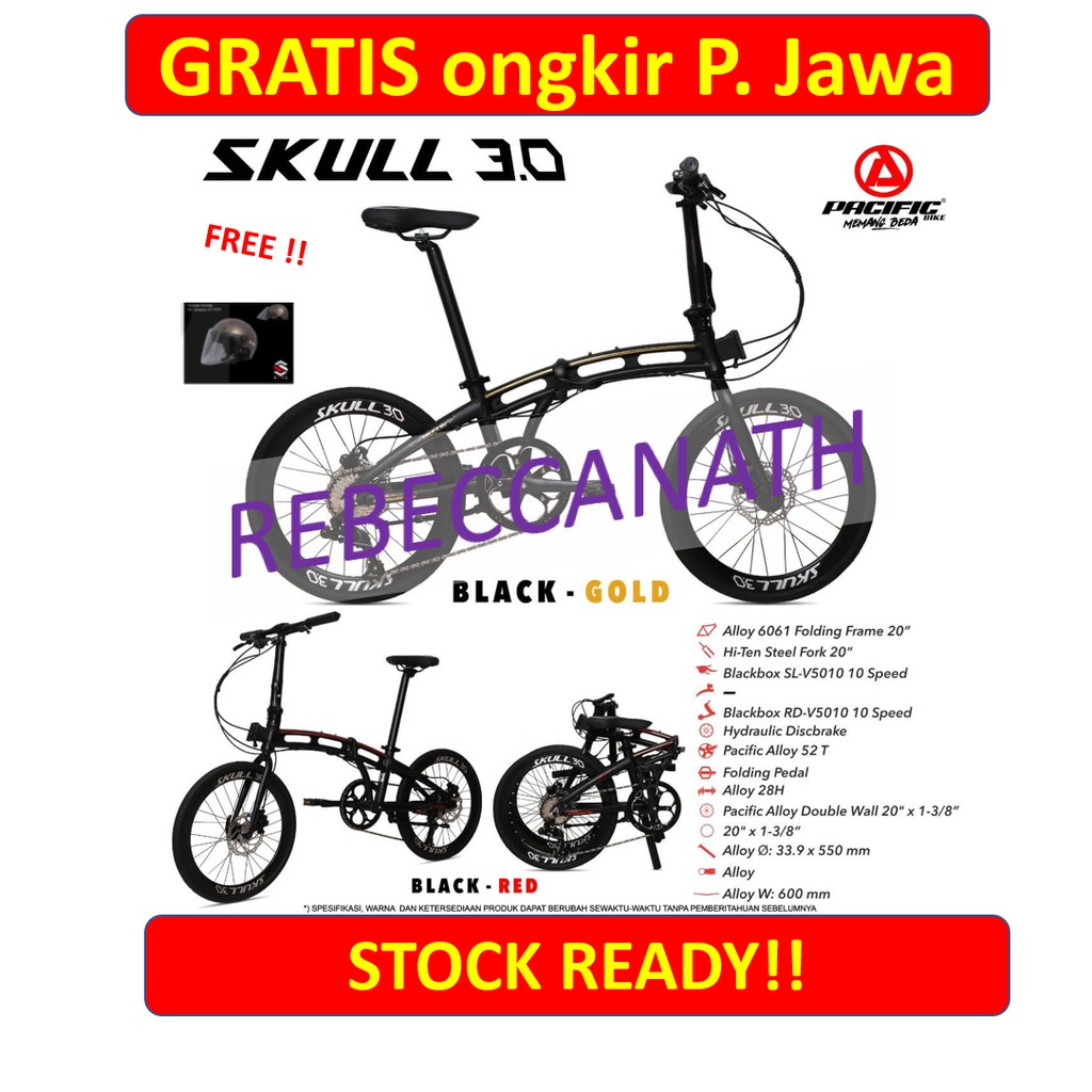 Pacific Skull 3.0 hidrolik 10 speed aloy sepeda lipat 20 inch (FREE HELM)