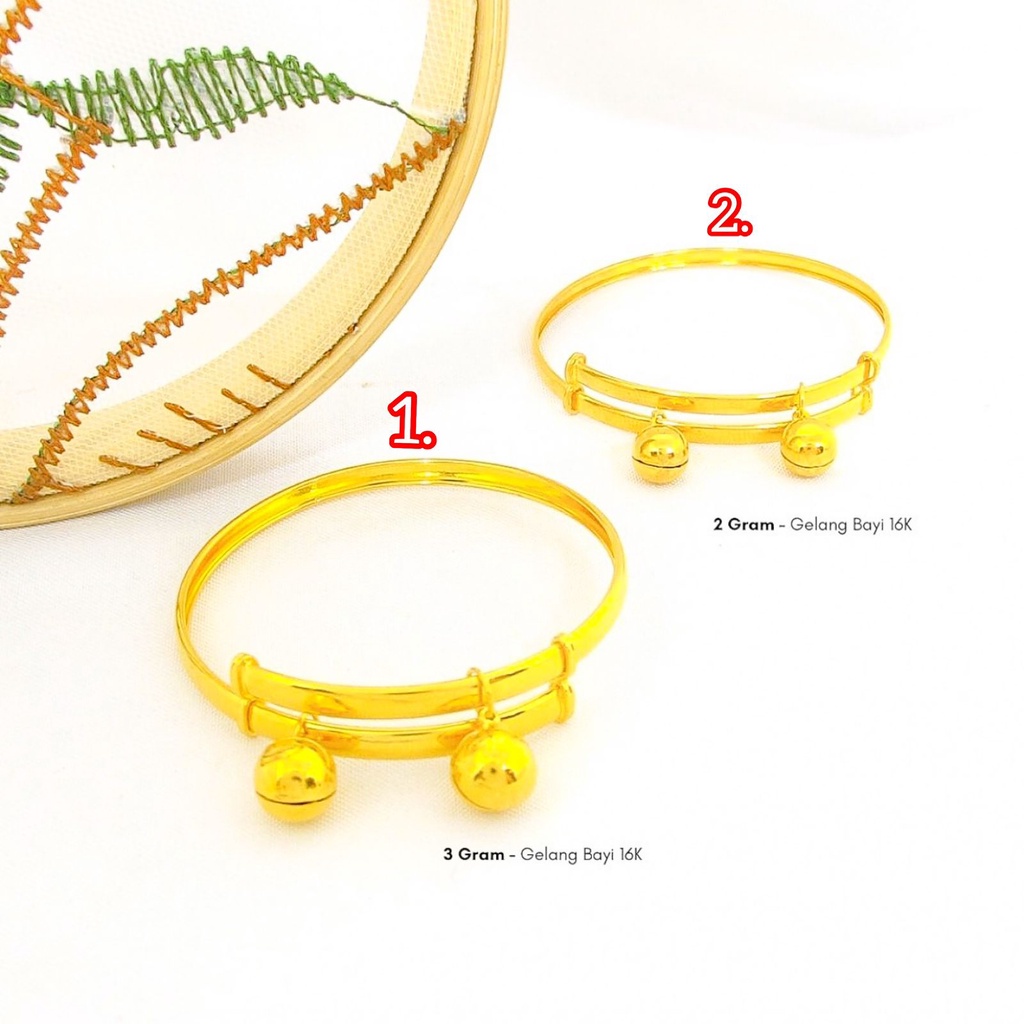 Gelang anak bayi anak dan dewasa emas asli kadar 700 70% 16k selisih polos padat 2 3 gram gr g ringan kuning lonceng