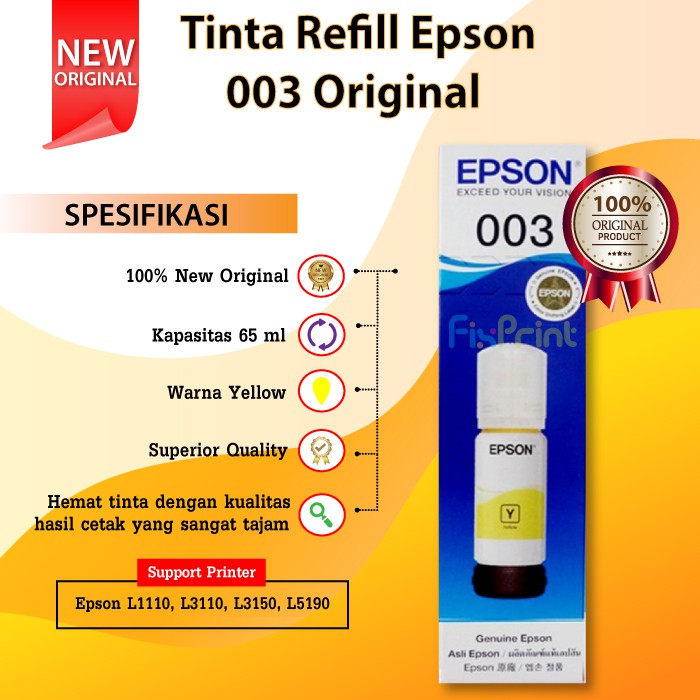 1 Set Original Ink Bottle Epson 003 Tinta Refill Printer EcoTank L1110 L3210 L3216 L3100 L3101 L3110 L3150 L5190