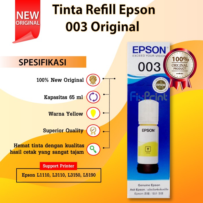 Tinta Refill Botol Epson 003 65ml Original Ink Bottle Printer L1110 L3100 L3101 L3110 L3150 L5190