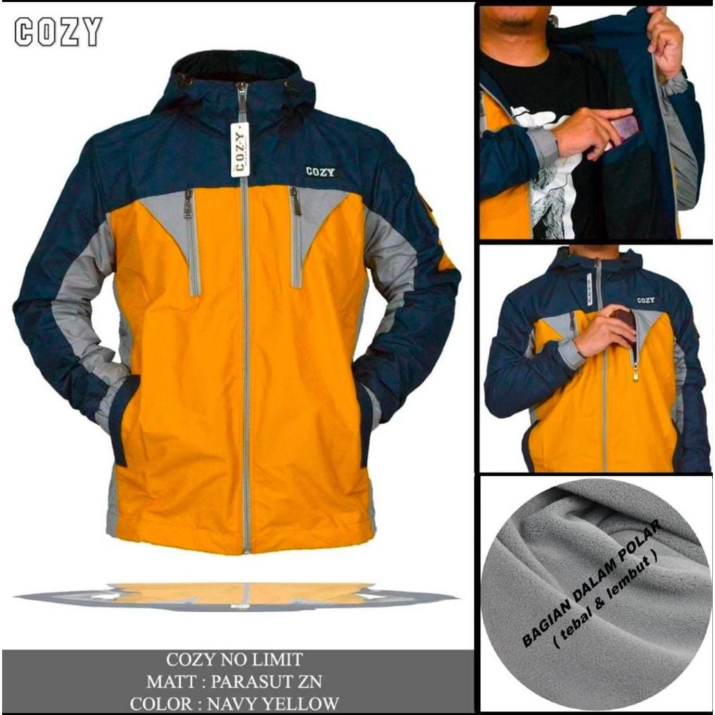 TERLARIS !! JAKET GUNUNG OUTDOR PRIA BAHAN PARASUT TEBAL KOMBINASI WARNA TERMURAH ORIGINAL DISTRO-NAVY-YELLOW