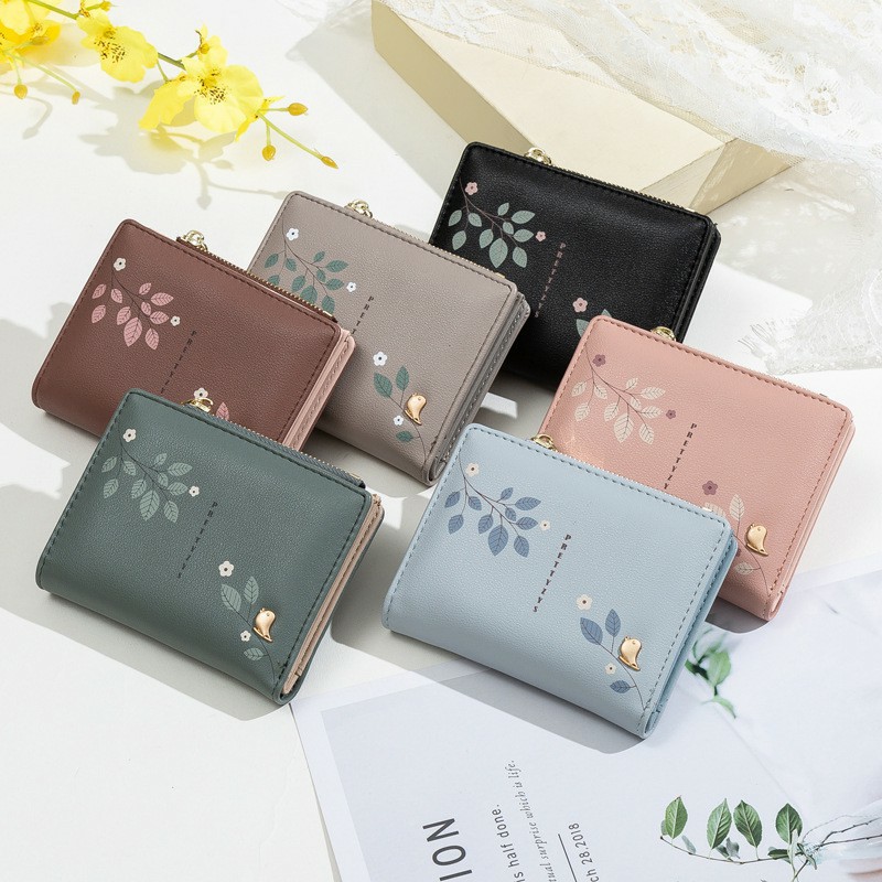 *Alibaba1688* Dompet Lipat Wanita/Dompet Mini Resleting Pendek Modis Bunga