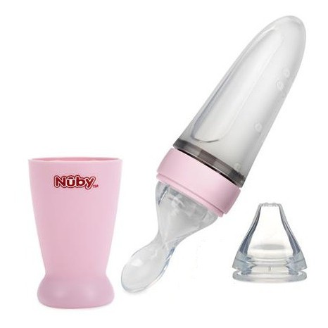 Nuby All Silicone Squeeze Feeder Pink Merah Muda