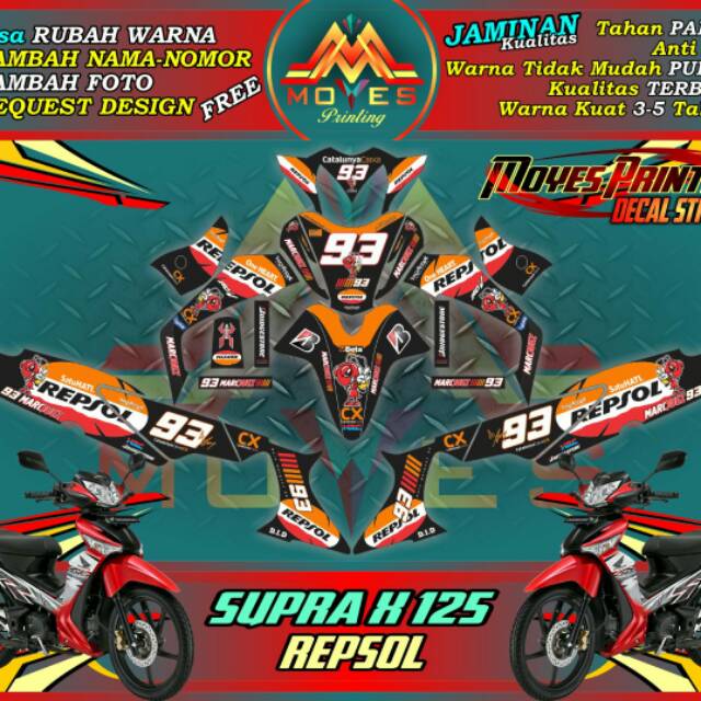 Striping Motor Supra X125 Repsol Decal Sticker Motor Supra X125 Decal Motor Supra Fullbody Shopee Indonesia