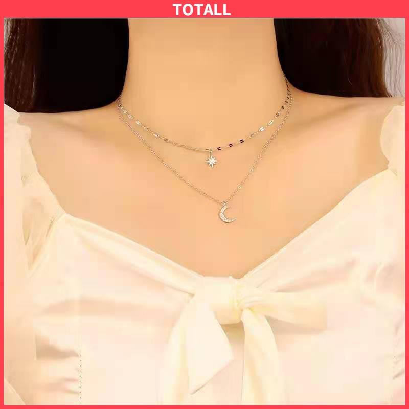 COD Kalung Rantai Double Layer Bentuk Bulan Bintang Untuk Wanita-Totall