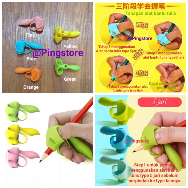 

Alat Bantu Belajar Tulis Anak Pemula Step1 type 5jari Pencil Grip Holder Membantu latihan menulis Pegang Pensil Dengan Benar