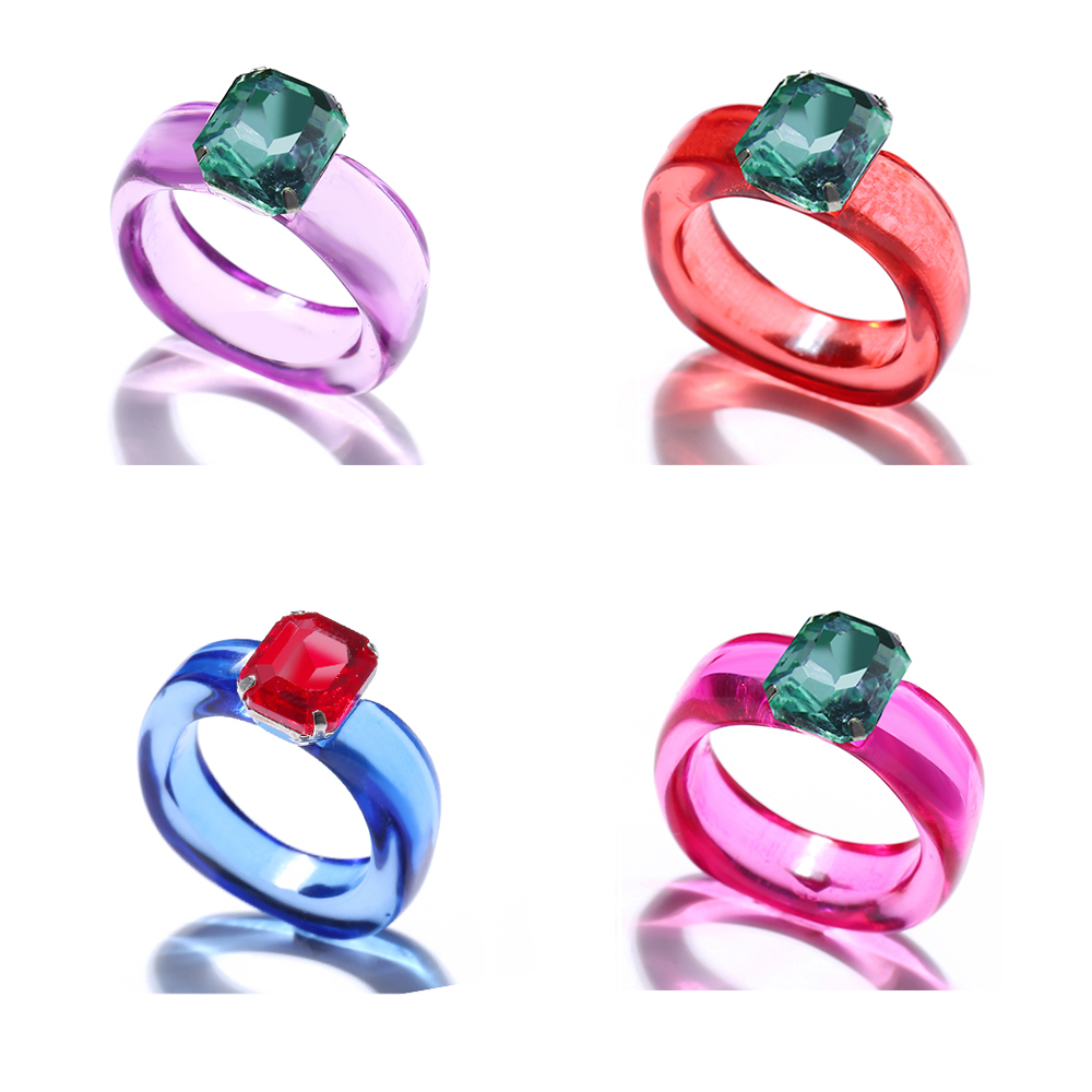 Korean Fashion Retro Candy Color Glass Ring Cute Transparent Rings Jewelry Accessories