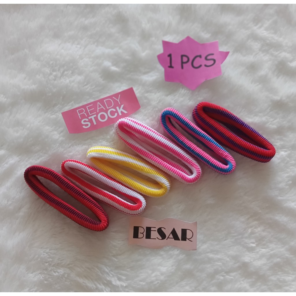 [1 PCS] Ikat Rambut Garis Murah / Kuncir Rambut Biasa Tebal (Eceran)-1