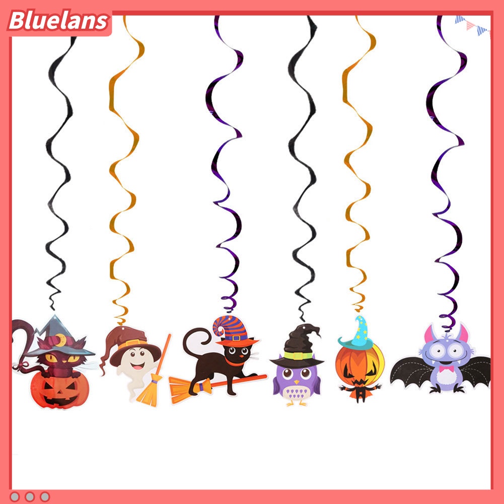 6pcs Liontin Gantung Bentuk Kucing Penyihir Hantu Spiral Untuk Halloween