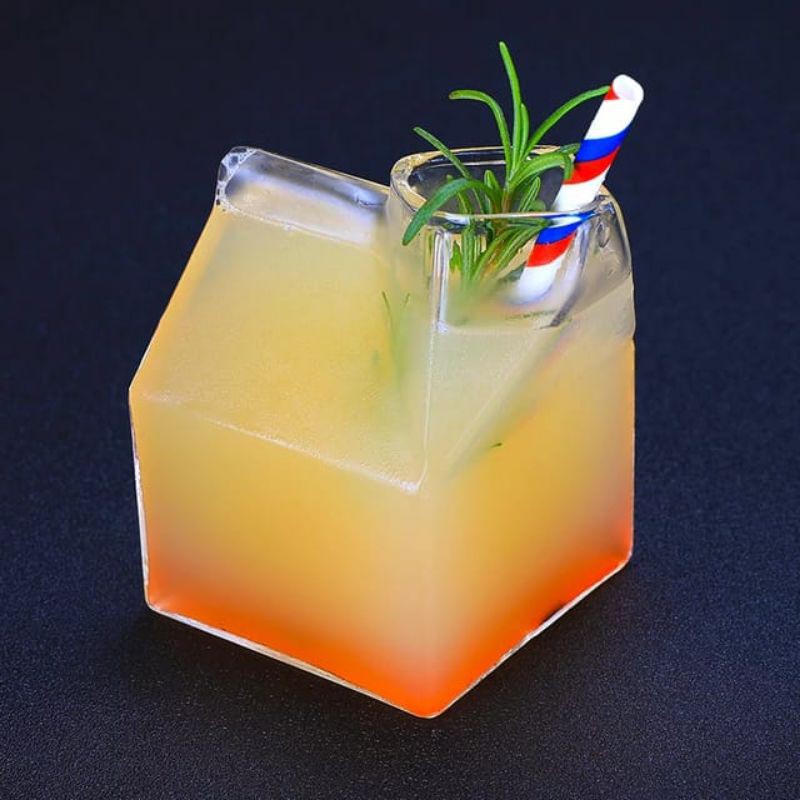 Gelas Kaca Design Unik Mug Milk Box Kotak Susu 300ml