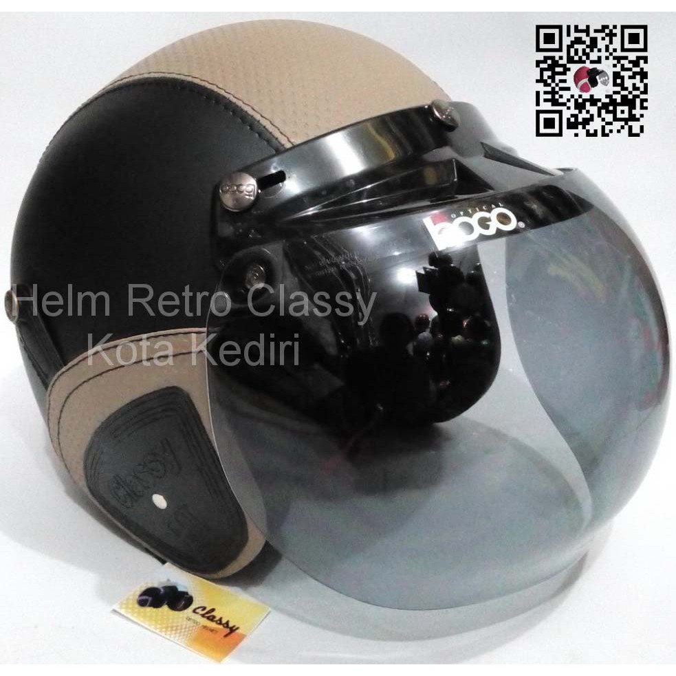 HM-1172 Helm Retro Bogo Sni Hitam Krem Asli Murah