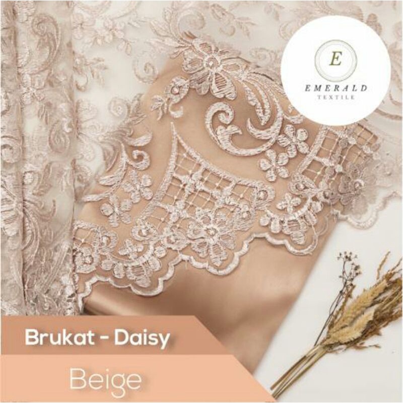 SETENGAH METER Kain Brokat Tile Prancis Bahan Kebaya Motif Daisy - Beige/Khaky ( HARGA PER 50cm KAIN )