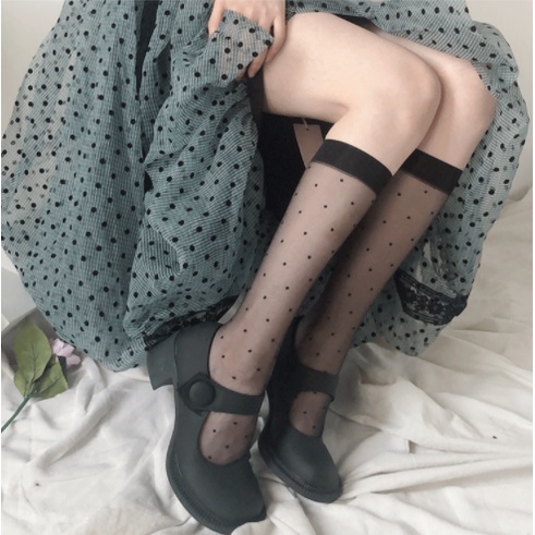 ST-05 Kaos Kaki Stoking Transparan Selutut Polkadot Cute Lolita Japan
