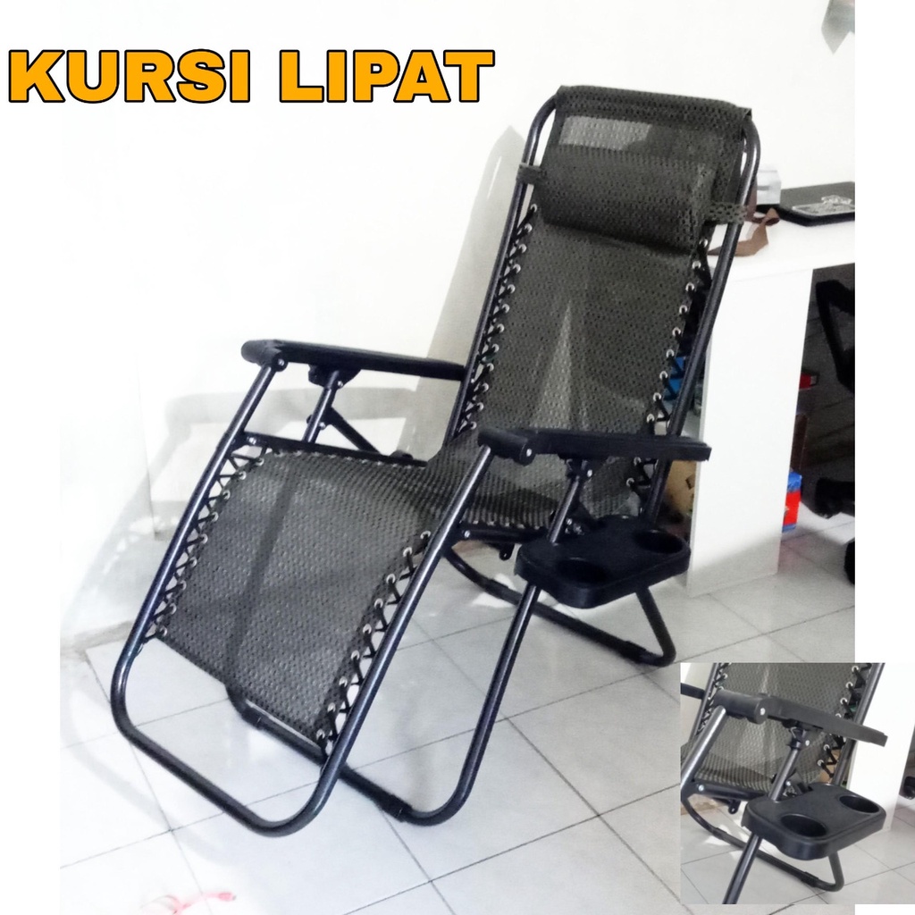 SHENAR Kursi Lipat Santai Zero Gravity Chair Kursi Malas Free Tatakan Tempat Minum