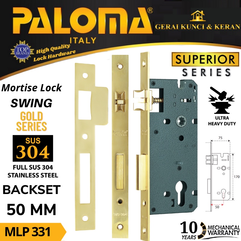 BODY KUNCI PINTU PALOMA SWING MLP 331 50 MM PVD GOLD EMAS  MORTISE LOCK SWING SUPERIOR