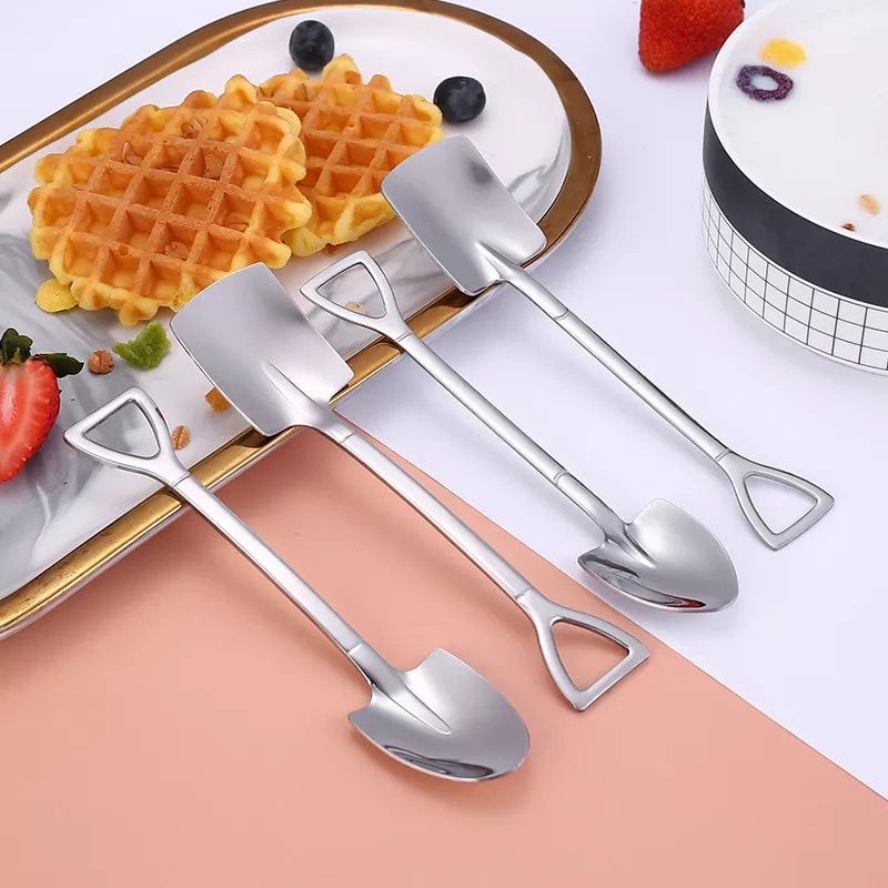 304 Stainless Steel Dessert Spoons Creative Retro Shovel Ice Cream Spoon Coffee Spoon Spade Watermelon Scoop Dinner Spoon