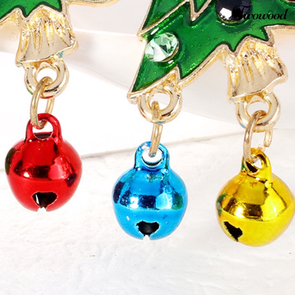 Twowood Christmas Tree Shape Brooch Pin Rhinestone Alloy Colorful Bells Pendant Enamel Pin Friends Gift