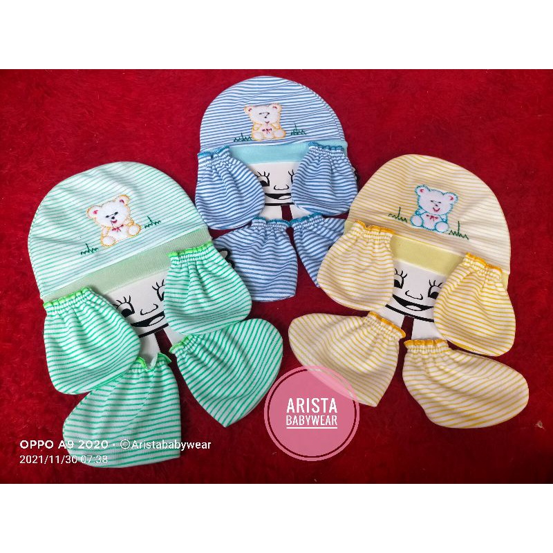 1SET TOPI BAYI+SARTAKI BAYI MOTIF SALUR BORDIL BONEKA