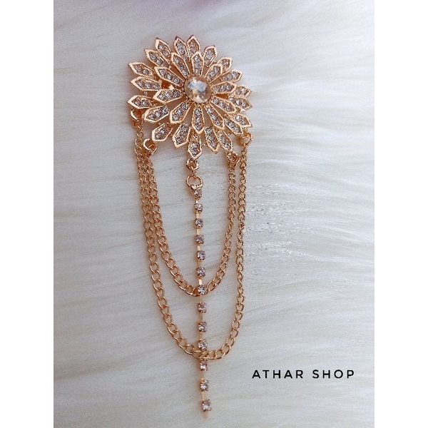 bros bunga rantai juntai bross kebaya/bros jas/brooch hijab import premium/ bros jilbab murah-Gold krem