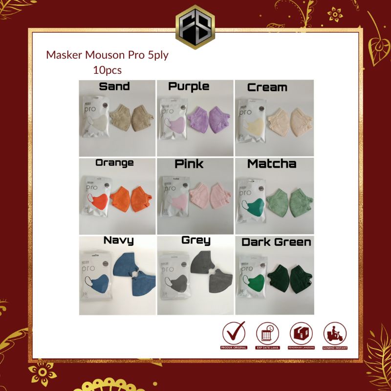 Masker Mouson KN 95 Pro Emboss 5Ply Earloop Cream, Sand, Pink, Orange, Dark Green, Matcha, Hitam, Gr