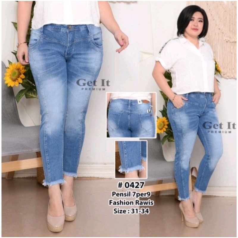 NEW CELANA JUMBO CEWEK GET IT 7/9 BAHAN SUPER DENIM RAWIS BAWAH 31-34