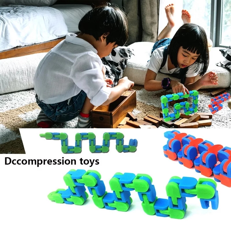 24 Links Tracks Folding toy / Snake Puzzles Classic Sensory Toy Wacky Tracks Snap and Click Fidget Decompression Toys Kids Toys