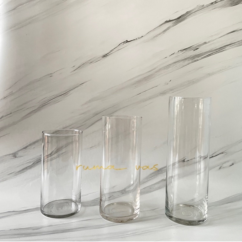 [ OJOL ] Vas bunga kaca diameter 10cm silinder tabung kaca bening tinggi 20cm 25cm 30cm besar kuat t