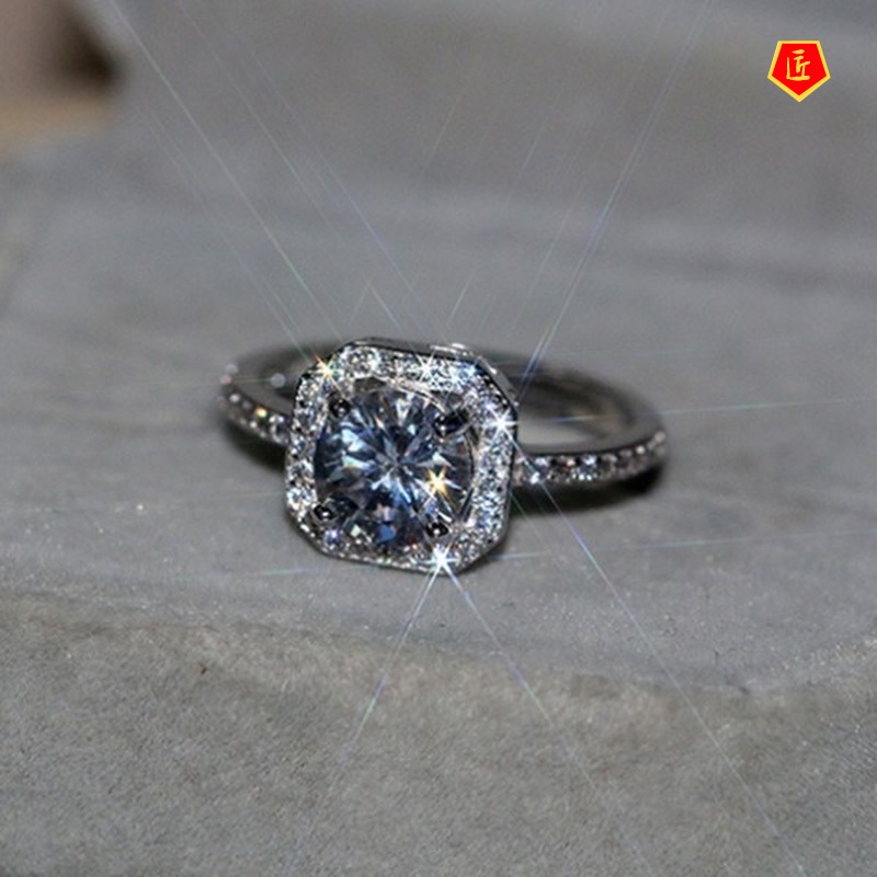 [Ready Stock]Women's Creative Fashion Square Diamond Ring Luxury Temperament