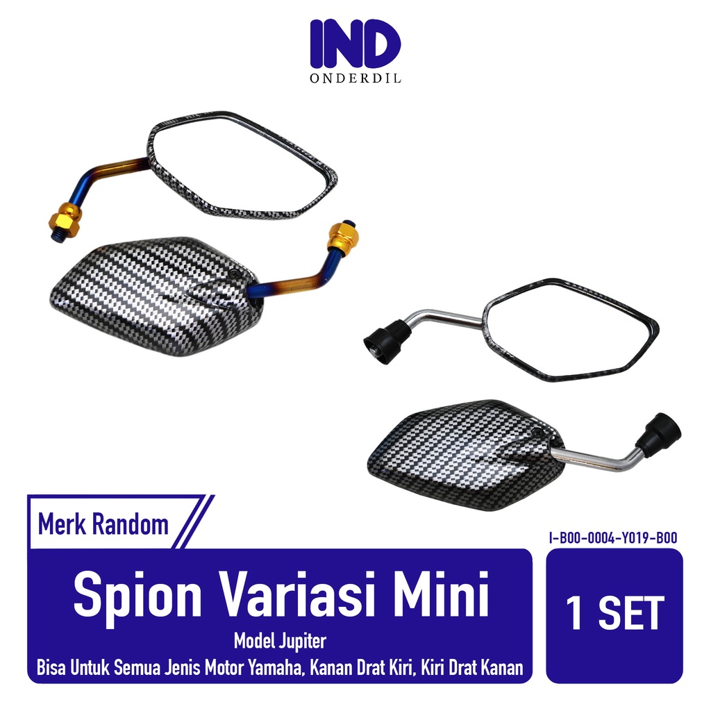 Spion-Sepion-Kaca-Cermin-Bulat Kiri-Kanan Mini-Pendek Set Variasi Karbon-Carbon Model Jupiter Gagang Twotone-Blue xx-Chrome Drat Yamaha Mio &amp; Jupiter MX-Z &amp; Vega-R-ZR Force 1 &amp; F1ZR &amp; X-Ride &amp; Soul GT Dll