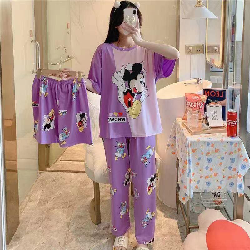 Baju Tidur Piyama Wanita / Cewek Dewasa Motif Import Kekinian 3in1