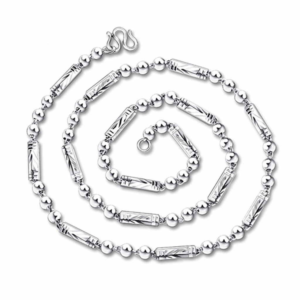 Kalung Rantai Manik-Manik Bola Heksagonal Bahan Stainless Steel 925 Untuk Pria