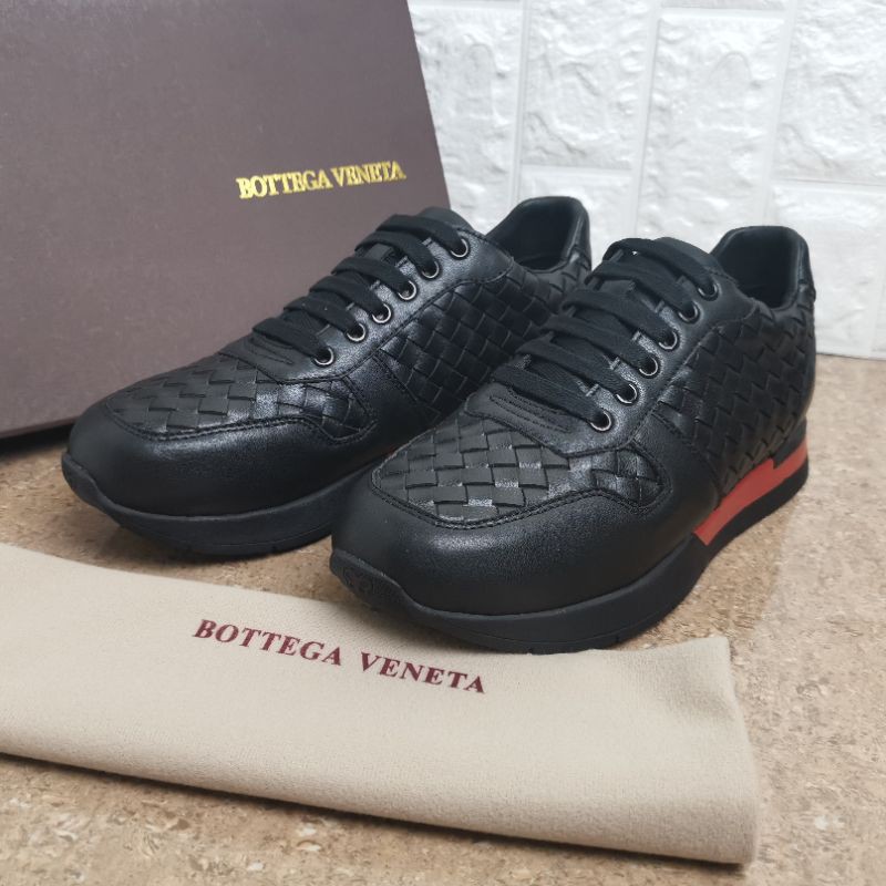sepatu snekers pria anyaman kulit asli leather sepatu cowok shoes men Black botega