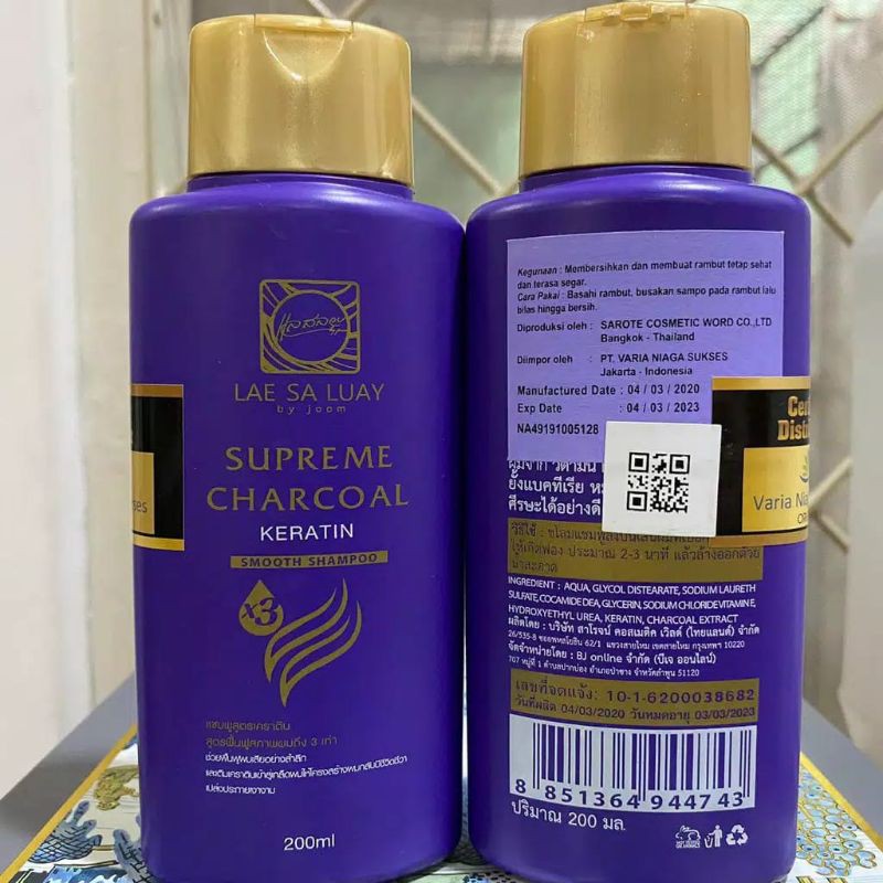 Lae Sa Luay Shampo Keratin Supreme Chorcoal Sampo Rambut 200.ml ORIGINAL