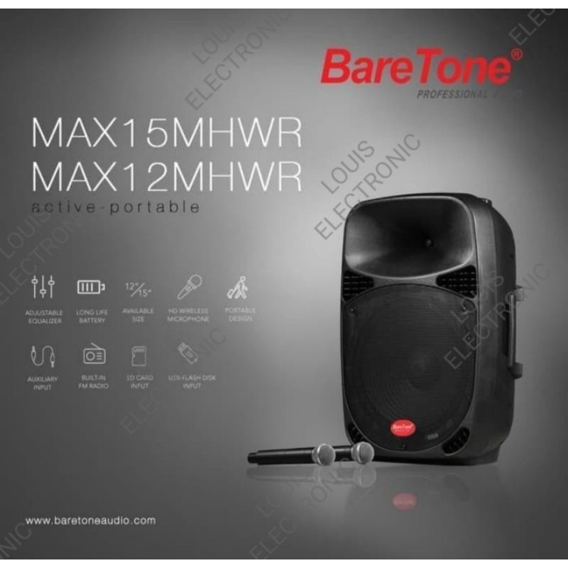 Speaker Portable Meeting BareTone MAX12MHWR 12 Inch Original 12MHWR + 2 Mic