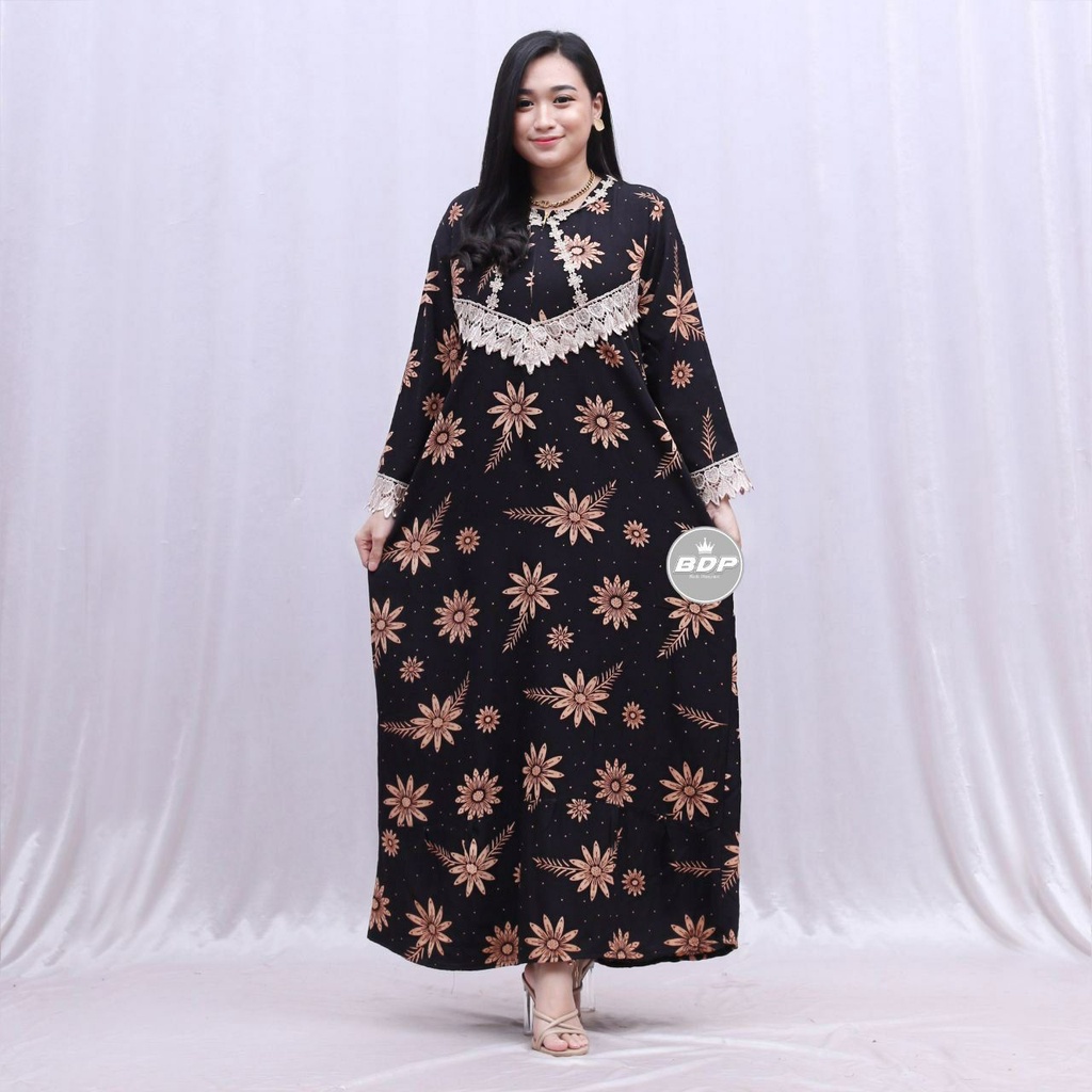 Dianputri - Daster Arab Zeema | Rayon Super Grade A | Resleting Depan Busui | Renda Milo Ori-levia hitam