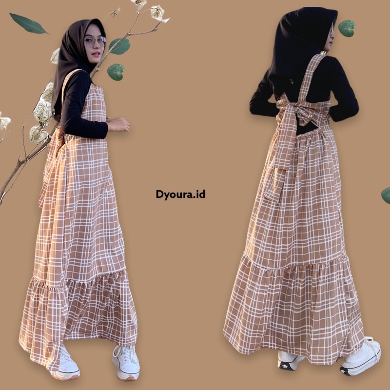 Overall houndstooth  / overall bella / overall pita belakang / overall yolla / overall reina / overall pita / dress dewasa / overall dewasa by dyoura