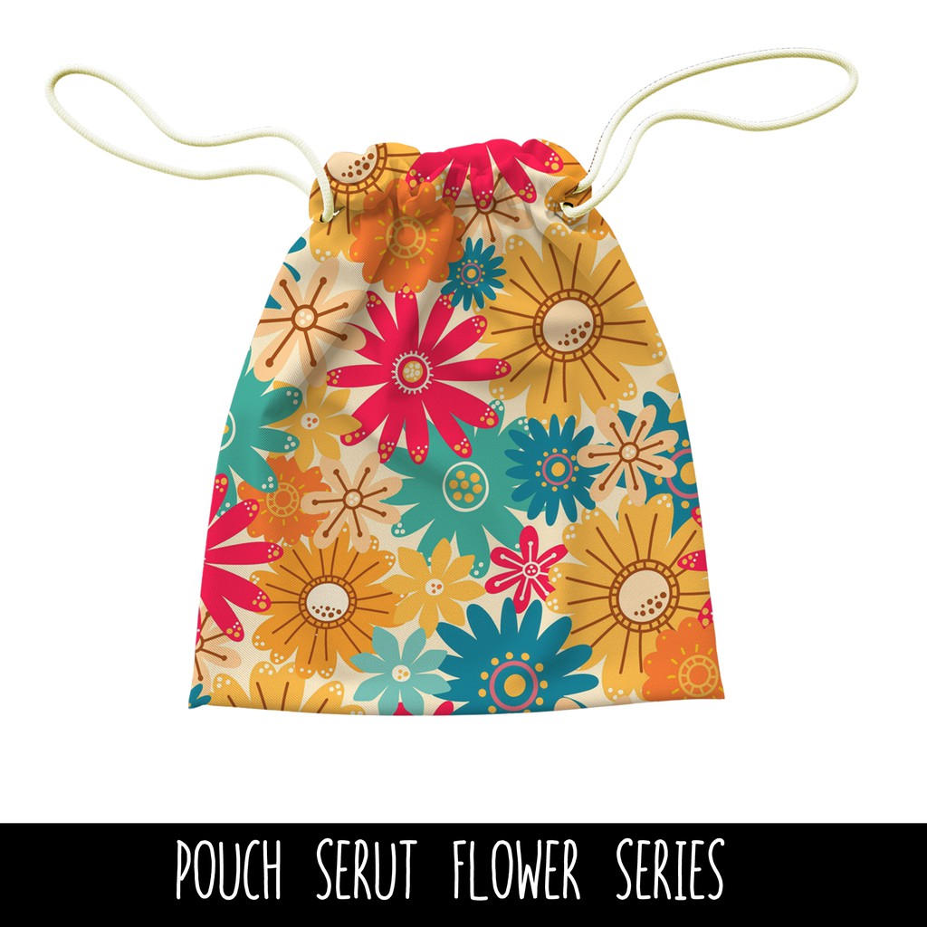 Full Print Pouch Serut Flower Pattern Bisa Request Tulisan