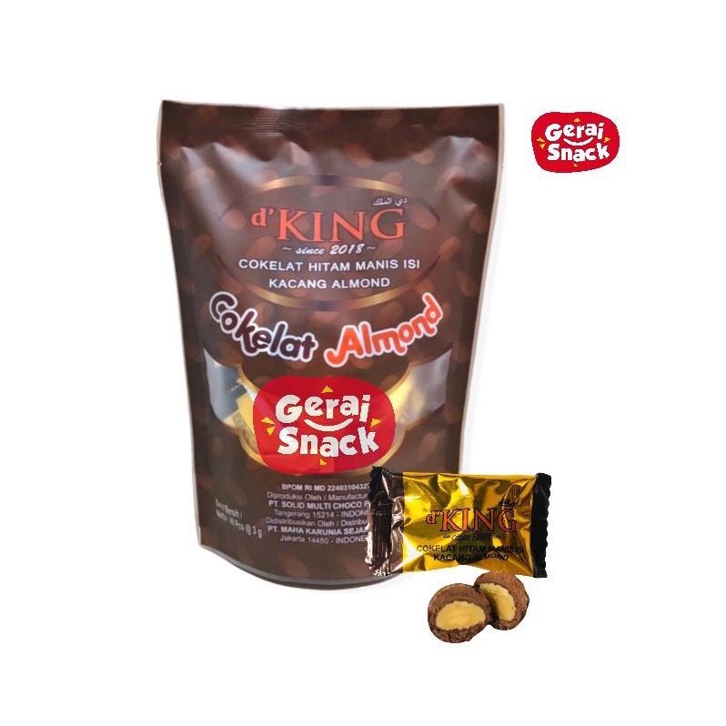 D'King Cokelat Almond 1 POUCH Cokelat Hitam Manis Isi Kacang Almond 40pcs