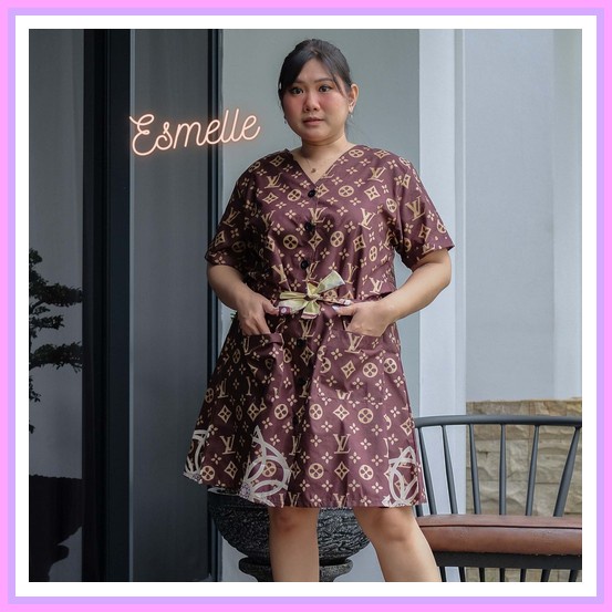 Dres Scuba Brukat Premium Bigsize Jumbo Xl Fit To Xxl Cod Tagih Di Tempat /Brukat/Kuning/Dres Pesta 