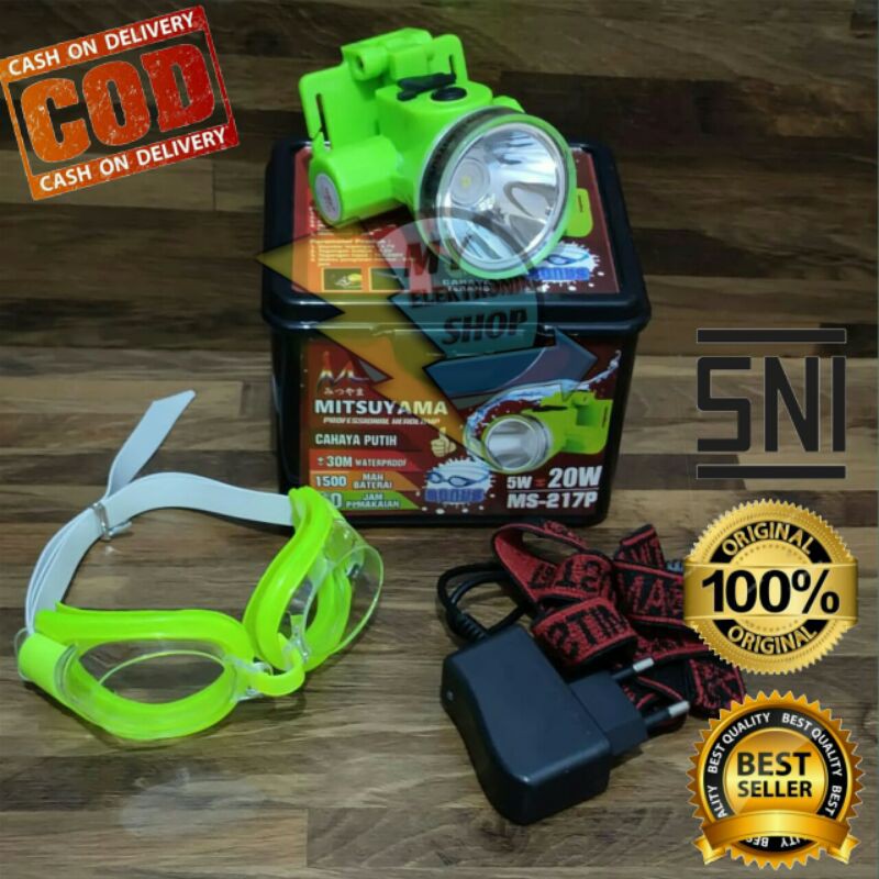 Senter kepala Selam 20Watt LED FREE KACA MATA RENANG Headlamp Diving LED 20 Watt, Senter Kepala LED 20W MITSUYAMA MS-217P/K