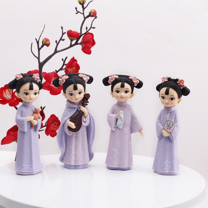 4pcs / set Miniatur Mobil Princess Kerajaan China Retro Untuk Dekorasi Topper Kue Ulang Tahun