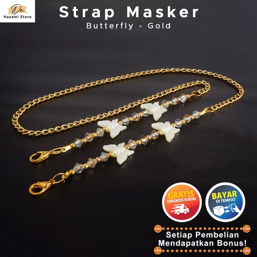 BISA COD Strap Masker Rantai Kupu Kupu Kalung Hijab Wanita Lucu Emas Korea Pengait Titanium Terbaru